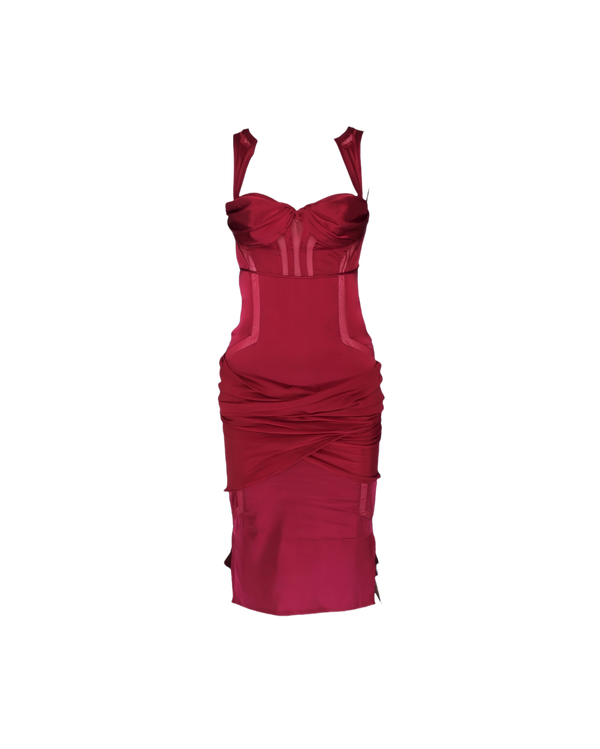 S/s 2005 Fuchsia Velvet Bustier Sheer Cutout Midi Dress