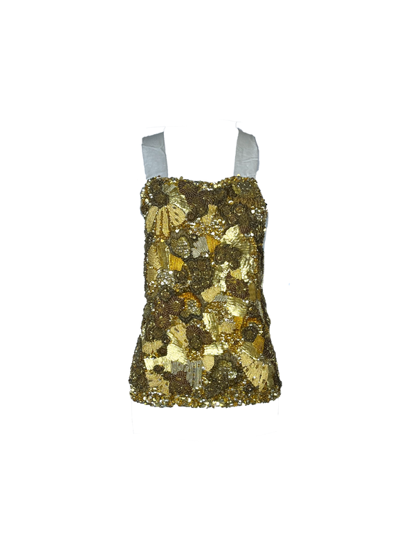 Gold Sequin Embellished Sleeveless Top