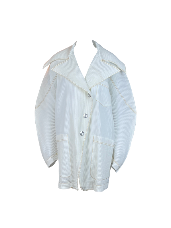 S/s 1990 Oversized Pleated Sculpctural White Jacket