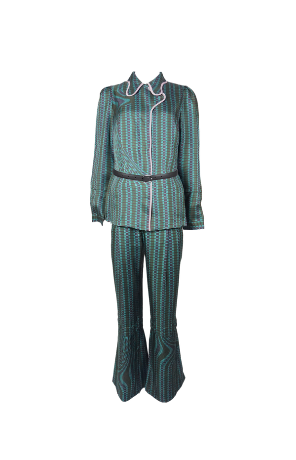 S/s 2008 Green Striped Flare Pants Ensemble