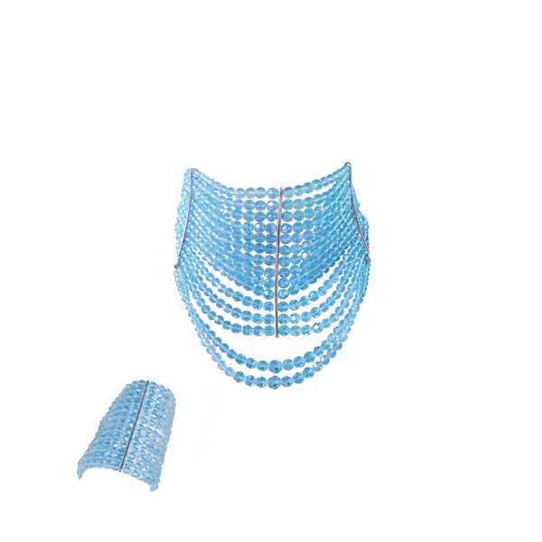 S/s 1999 Baby Blue Glass Bead Masai Choker and Bracelet Set