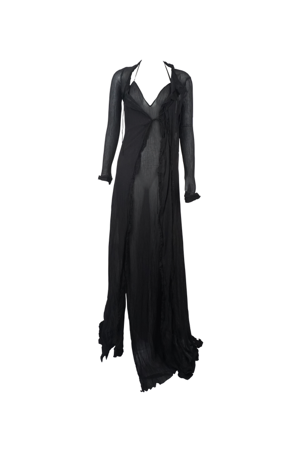 S/s 2002 Sheer Asymmetric Black Duster Coat Maxi Dress Set