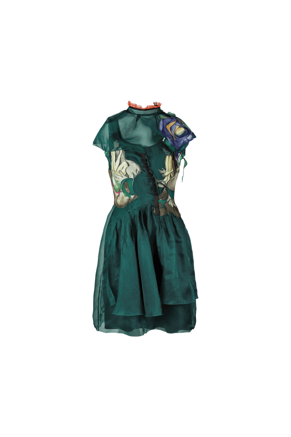 S/s 2008 Fairy Collection Green Embroidered Layered Dress With Neck Piece