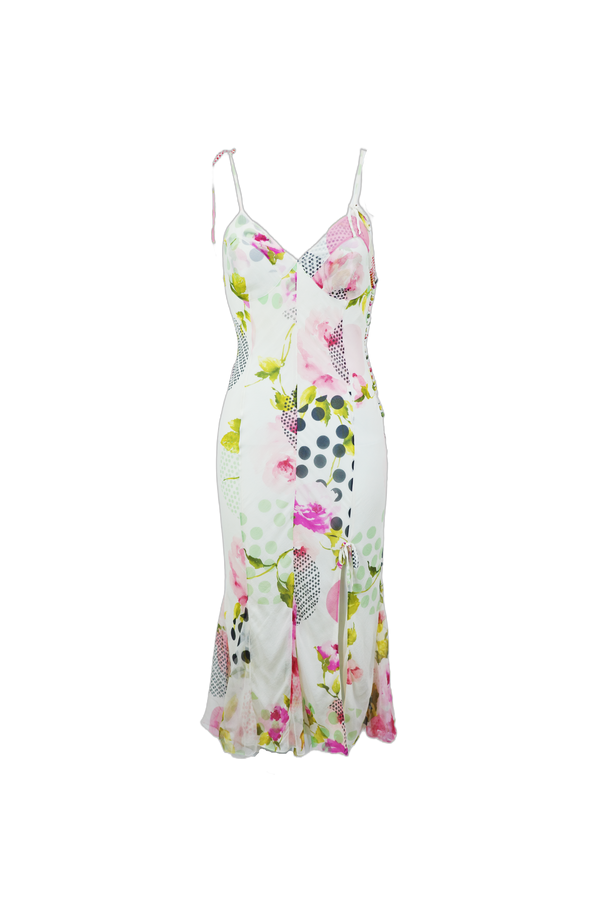 S/s 2004 Floral and Polka Dot Spaghetti Strap Midi Dress