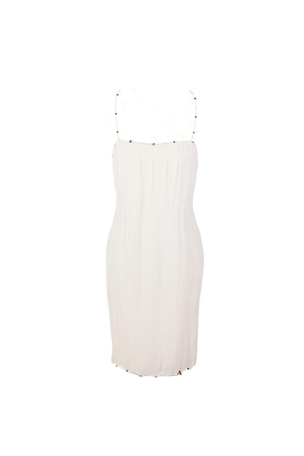 S/s 1999 Ivory Silk Pleated Midi Dress With Bead Strap/Hem