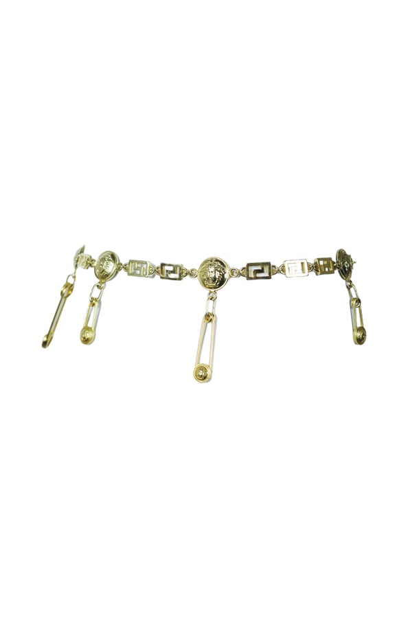 S/s 1994 Gold Chain Belt with Iconic Medusa and Safety Pin